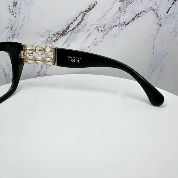 New CHANEL Eyeglasses Black Gold Cat Eye Clear Rotating Pearls 52mm - Picture 6 of 15